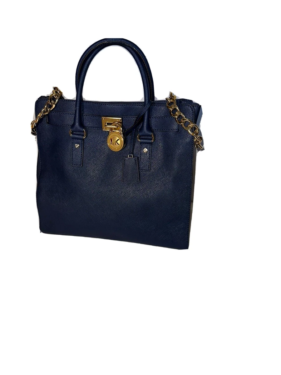 MICHAEL KORS HAMILTON LARGE NAVY BLUE SAFFIANO LEATHER GOLD LOCK TOTE BAG/  NWT