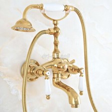 Gold Color Brass Clawfoot Bath Tub Faucet Telephone Design Handheld Shower Set