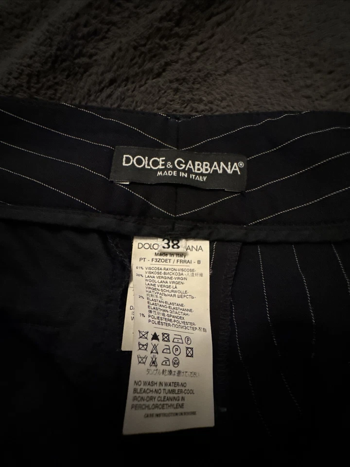 Dolce & Gabbana Mujer Talla EU 38 Negro Vestido Pantalón Pantalones Rayas Lana Recto Foto 3 de 4