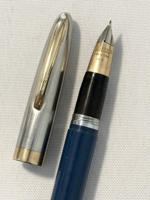 Vtg Sheaffer Sentinel Fountain Pen 14k Gold Triumph Nib Persian Blue Touchdown