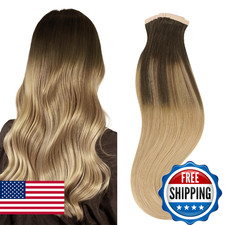 HOTBANANA Tape in Hair Extensions, 16 Inch 20pcs 50g Balayage Chocolate Brown Hi