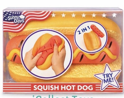 Squishy Hot Dog Squeezy Fidget Toy Sunny Days 2-in-1 Hotdog Stress Relief NEW