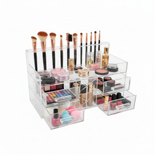 NEW DELUXE MAKEUP ORGANIZER - ACRYLIC 4 DRAWER COSMETIC DISPLAY CASE w/TRAY