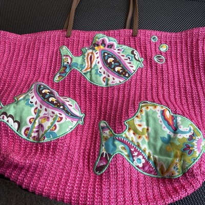 Vera Bradley Straw Gosh Tote Bag Beach Coastal Summer Woven Pink Large