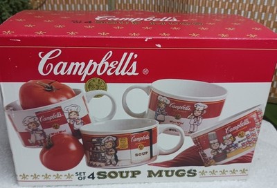 NIB Set of 4 ~ 1997 Campbell's Kids Soup Mugs ~ Westwood 14 oz Soup Art Scenes