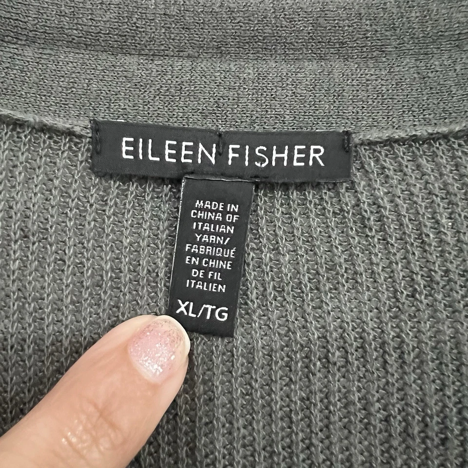 Eileen Fisher Cardigan Womens XL Gray Open Front 3/4Sleeve Linen Blend Lightweig - Image 4 of 4