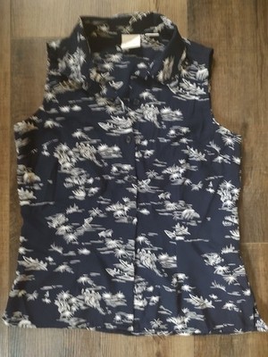 EP Pro Tour Golf Sleeveless Button down Shirt Top Womens 8P Dark Navy  White