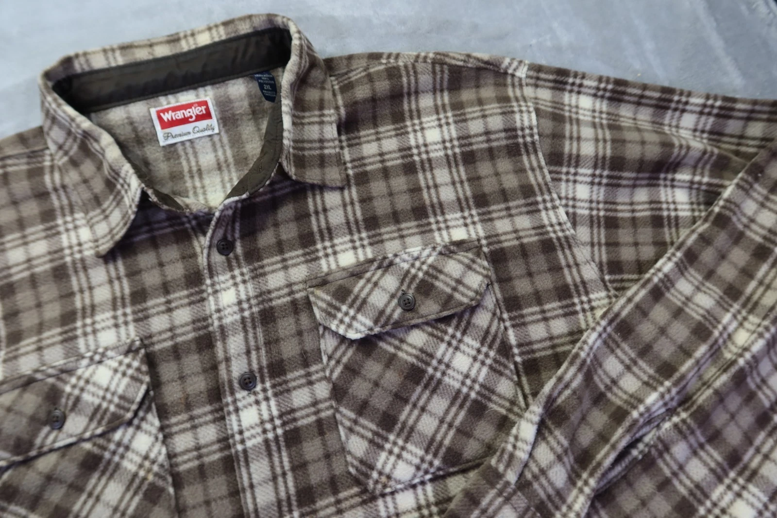 Wrangler Flannel Shirt Size 2XL Brown Plaid Warm Cozy Campfire Camping Hiking