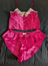 Vintage Victorias Secret Teddy Two Piece Satin Pink Lace Cami Ruffle L Large