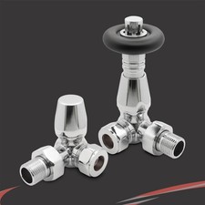 Traditional Radiator Valves Polished Chrome Corner Black Round Top Thermostatic 
