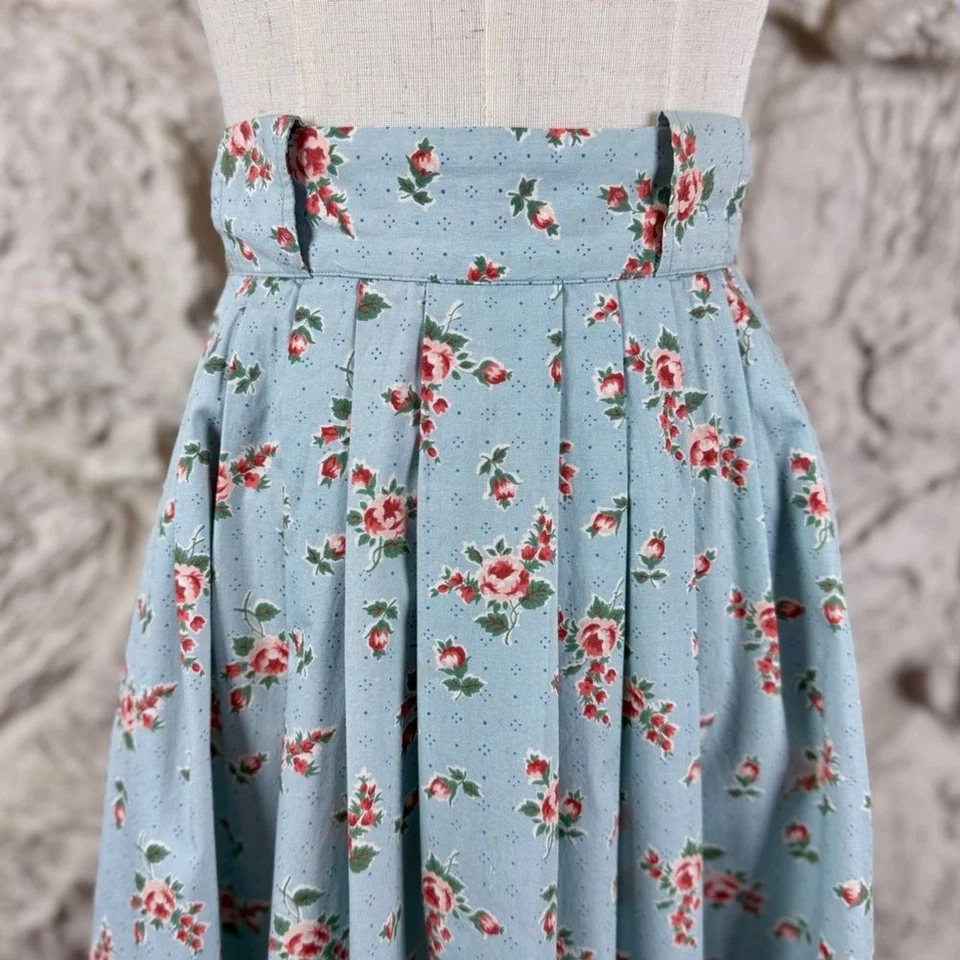 Falda Ralph Lauren Etiqueta Azul c. Años 80 Algodón Challis Antigua Azul Floral | 6 Foto 2 de 4