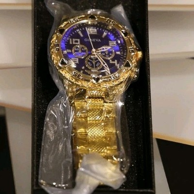 Geneva Gold Watch Blue Dial Gold Band 