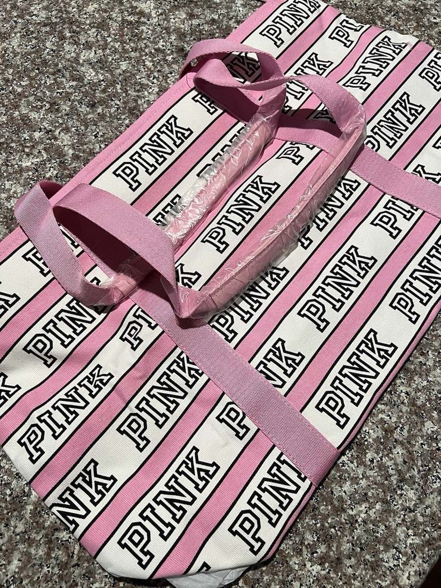 Victoria's Secret Pink Logo Canvas Tote Bag Weekender Zippered New