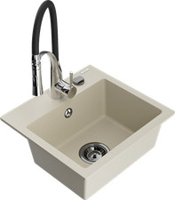 Lavello in granito Mexen Milo 1 camera con rubinetto Aster, beige/nero