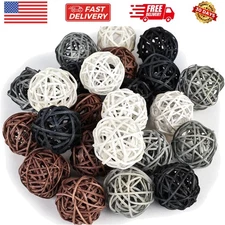 24PCS Brown Decorative Balls for Bowl Centerpiece, 2 Inch Rattan Balls Bowl F...