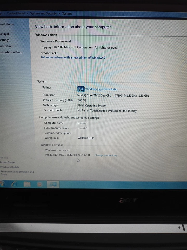 Acer TravelMate 5720 Laptop 15.4" Core2 Duo, 2GB RAM, 250GB HDD, Webcam - Image 3 of 4