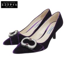 PRADA Velvet Crystal Bijou Buckle Mule Pumps Purple Women's EU 37