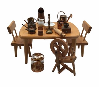Vintage Strombecker Dollhouse Table Set W/ Chairs & Mini Kitchen Accessories