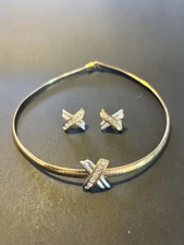 Vintage Nina Ricci Avon Gold & Sliver Tone Necklace W/Matching Clip On Earrings