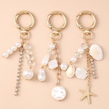Fashionable Metallic Beach Keychain Pearls Accents Charm For Casual Or Formal