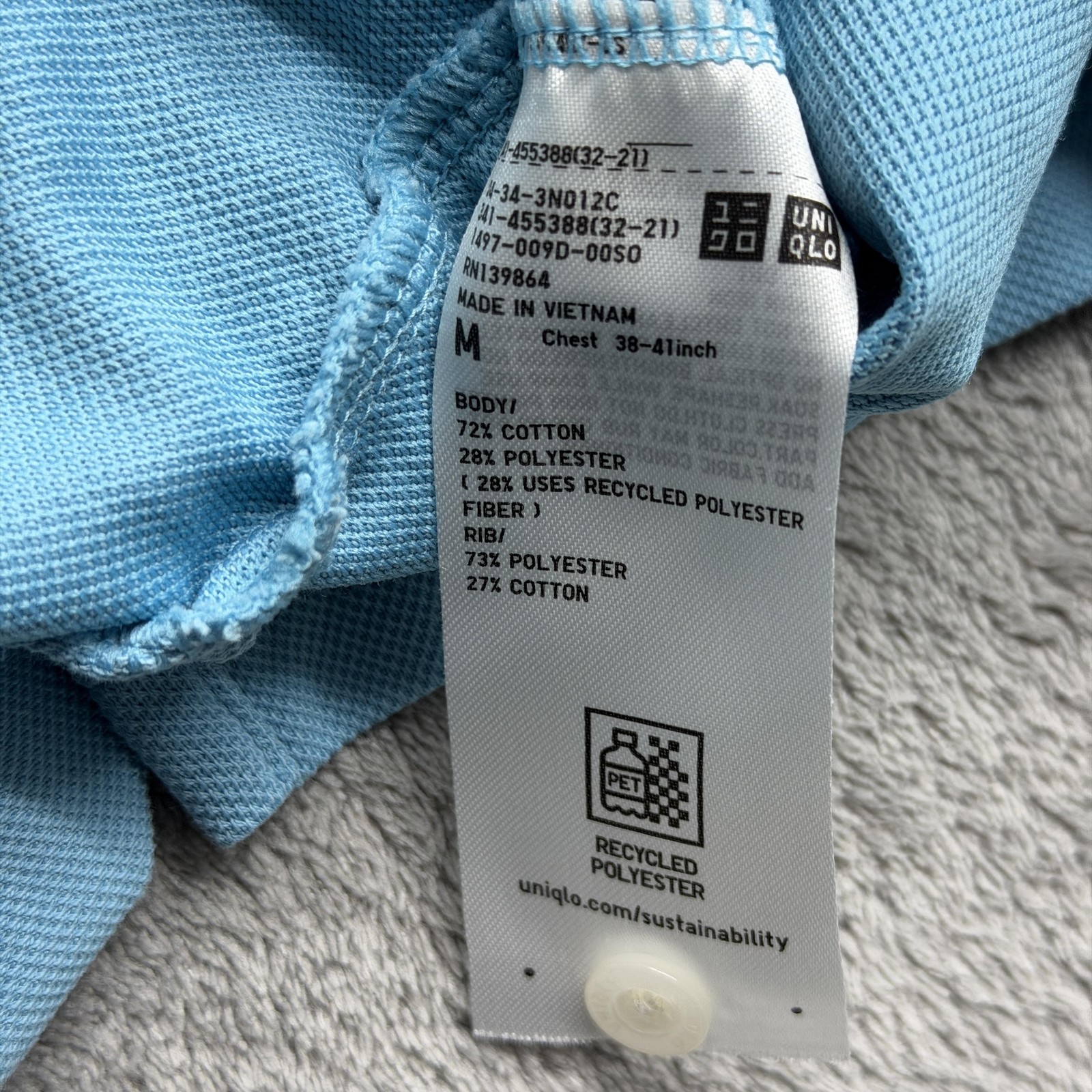 Uniqlo Polo Shirt Mens Medium Blue Pique Knit Cotton Blend Short Sleeve thumbnail 5