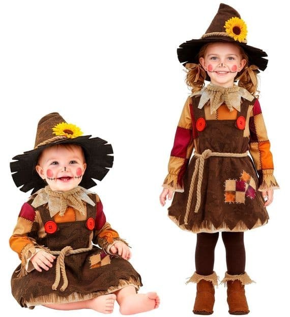 Bebé Niño Espantapájaros Disfraz Niñas Vestido Sombrero Halloween Vestido Elegante Niños