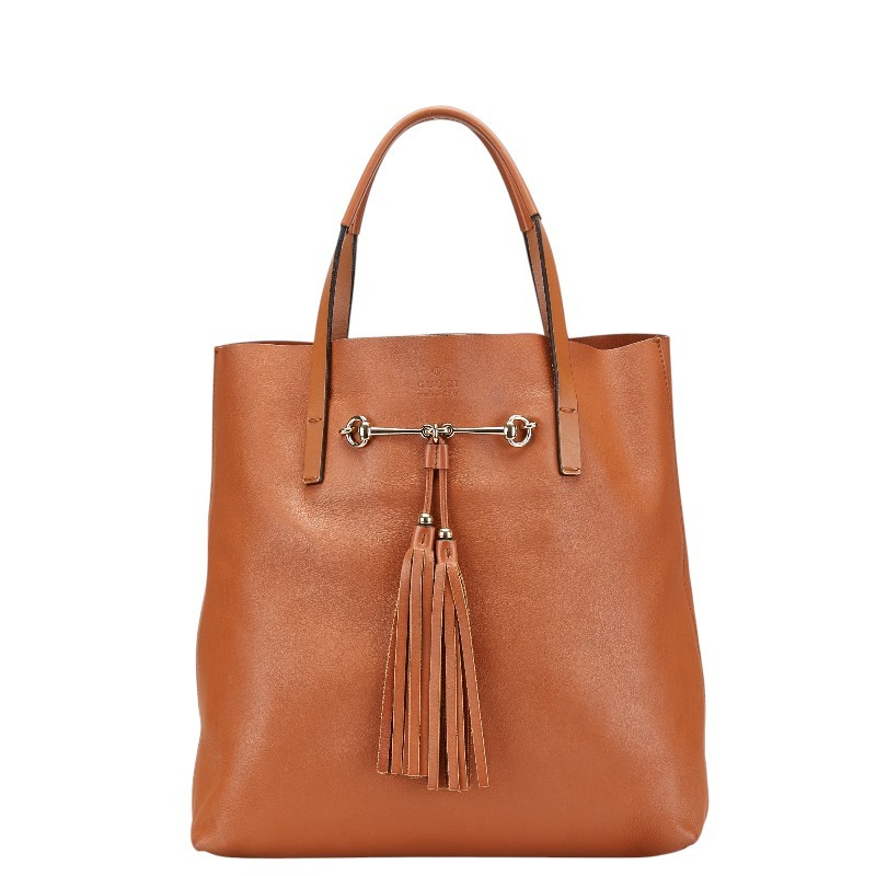 Gucci Horsebit Tassel Leather Tote Handbag Brown 297006 Pre-Owned Women