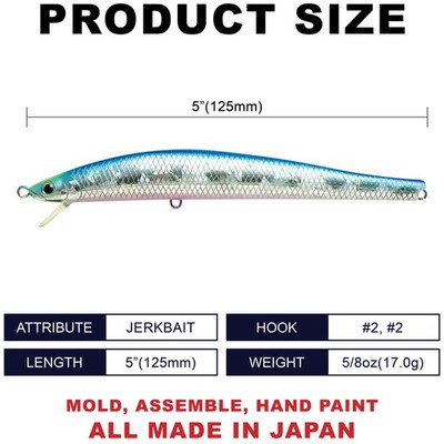 Lucky Craft Yawara 125FW Jerkbait Testa Rossa/Bianco - 5 5/8 Oz, 5''