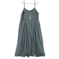 ASOS Dress Womens 14 Blue Floral Sequin Chiffon Maxi V Neck Maternity Formal