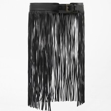 ZARA Woman Leather Belt With Fringing Special Edition Black Size EUR 80 US 30