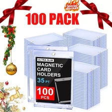 100 Pack Magnetic Trading Sports Card Holders 35pt One-Touch Hard UV Protection