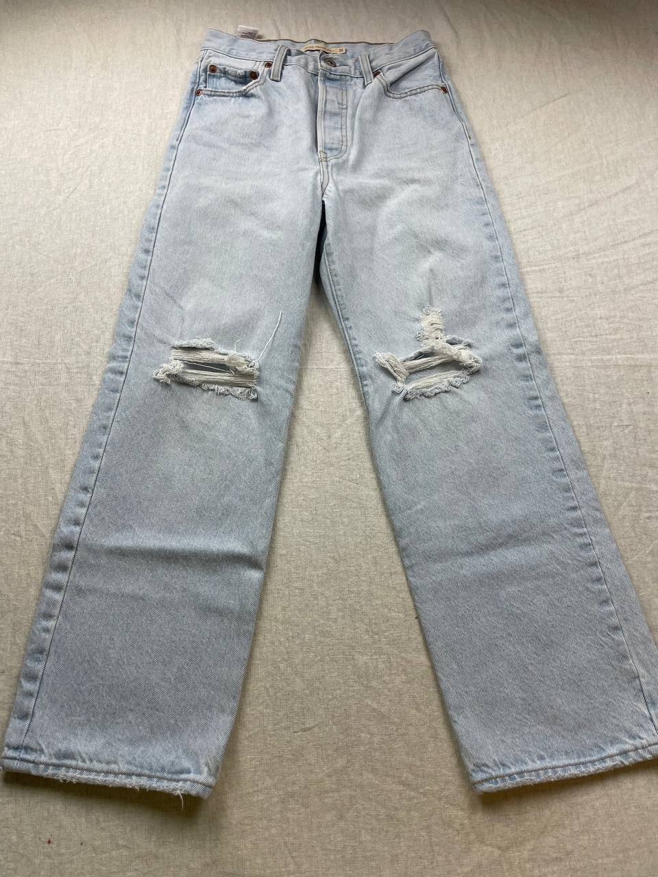 Levi’s Ribcage Straight Ankle Jeans Womens 25 Blue Light Wash Denim Distressed