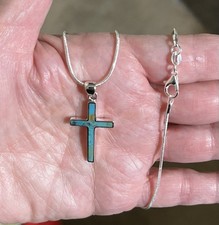 Sterling Silver Genuine Turquoise Cross Penda...
