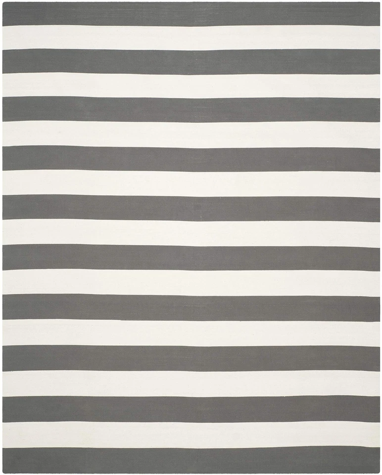 Alfombra 8x10 - Colección Montauk - Grande - Gris y Marfil, Hecho a Mano Tejido Plano... Foto 3 de 4