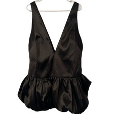 Nasty Gal Black Party Dress Size 8 Satin Low Plunge Puffball Hem Structured NWT