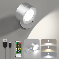 Rechargeable LED Wall Sconces Remote Dimmable 3 Color Temp 360° Rotate New
