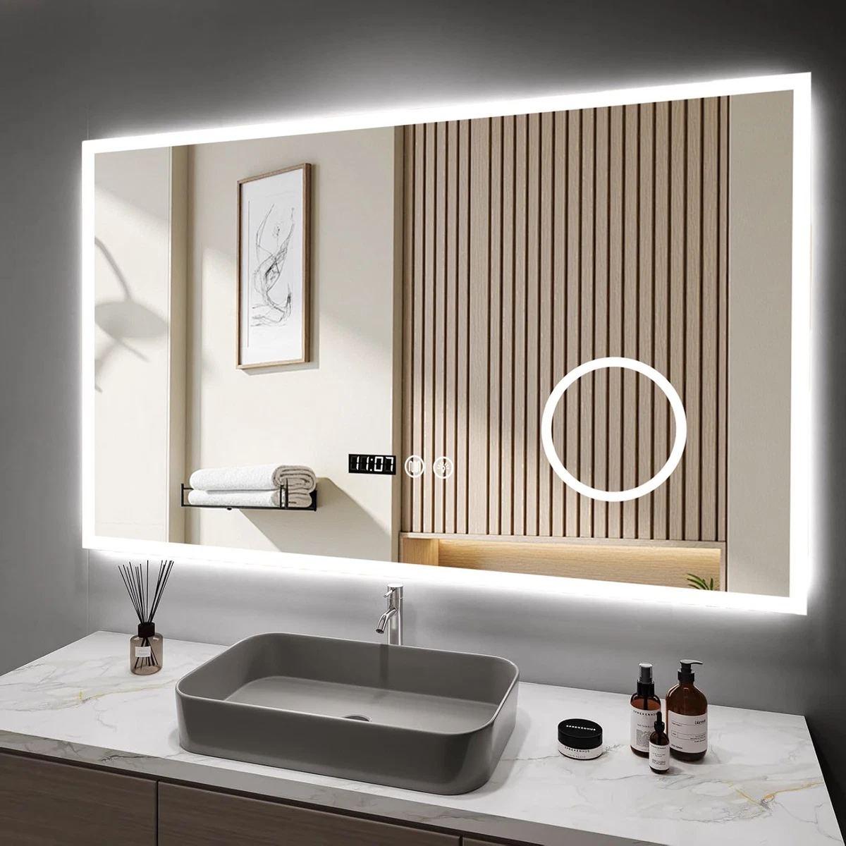 Dimmbare LED-Badezimmerspiegel mit Beleuchtung, Antibeschlag,Touch-Schalter New