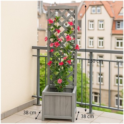 Pflanzkasten mit Rankgitter aus Holz grau Blumenkasten für Terrasse, Balkon und