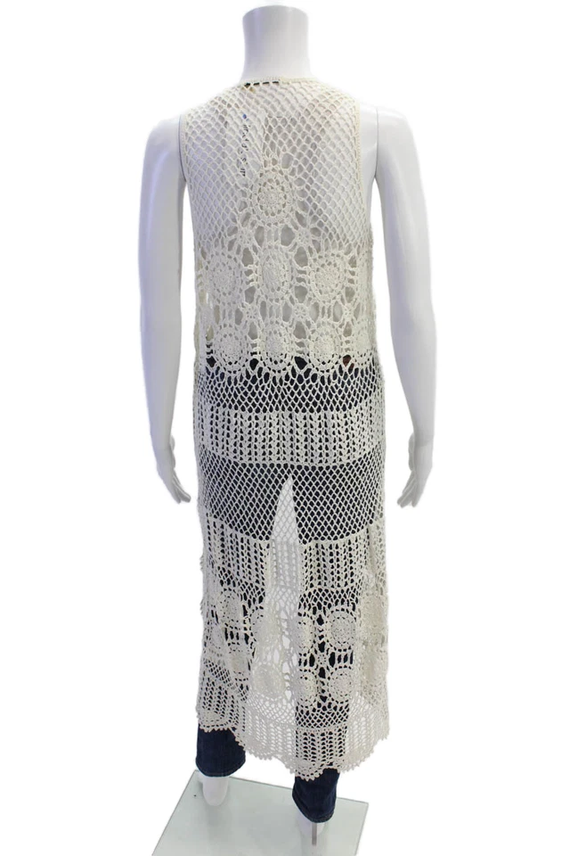 Suéter cárdigan sin mangas tejido abierto Alice + Olivia para mujer blanco talla pequeña Foto 3 de 4