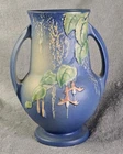 Roseville Pottery Fuchsia Blue Two Handled Vase 898-8 Vintage 1938 Art Pottery