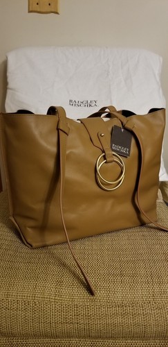 Badgley Mischka Campaign Tote Leather Shoulder Bag-Cognac/dust bag included $495 - Picture 8 of 10