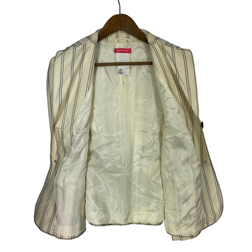 Apriori Jacket Womens size 14 Ivory Cream Stitch Striped Blazer Bright Black - Picture 4 of 6