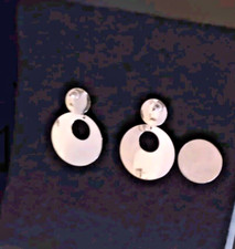 Vintage Super Shiny Silvertone Retro Circle Ring Hoop Pierced Earrings