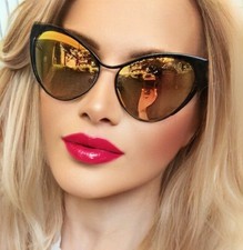 Large Big Cat Eye NASTASYA Metal Aviator Rockabilly Designer PinUp Sunglasses L