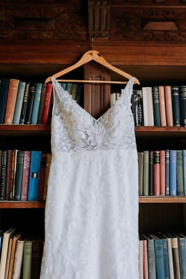 Made With Love 'Carla' Wedding Dress White, Sheer, Train, Size