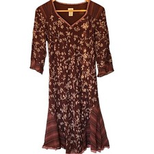 J. Jill Midi Dress Patchwork Petite Size 10 Brown Whimsical Fit & Flare Cottage