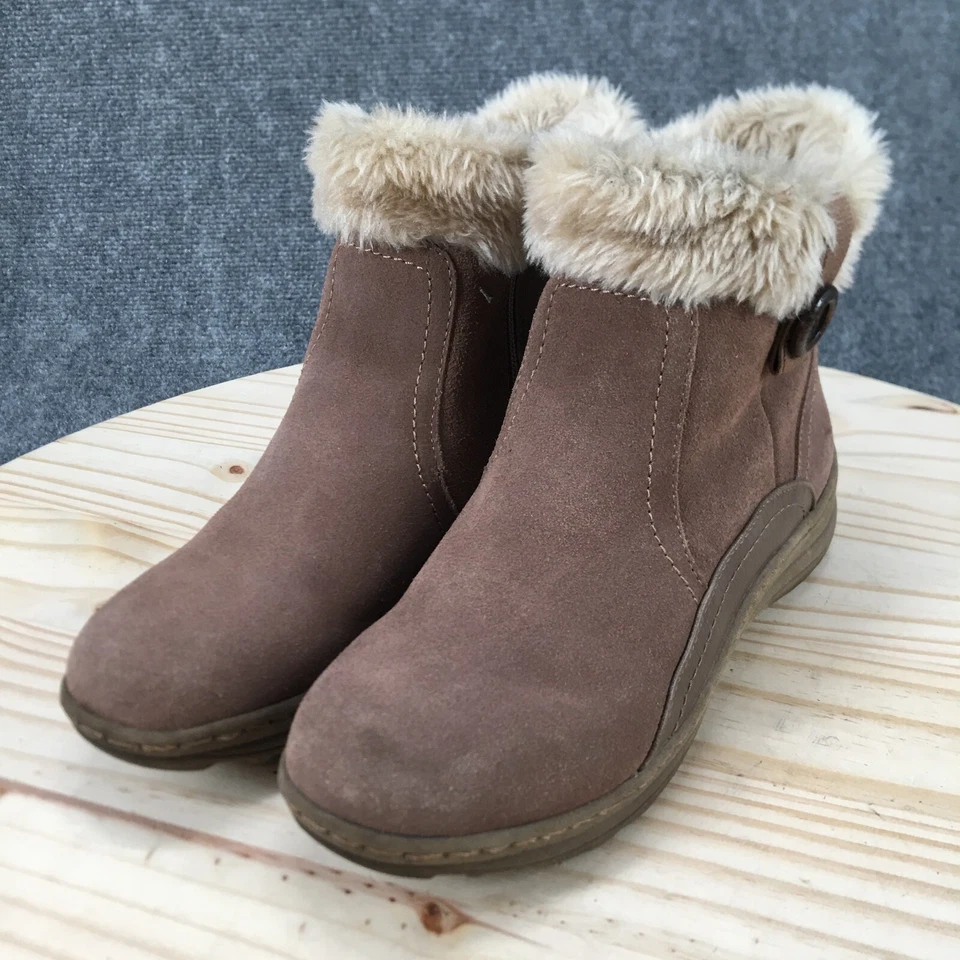 Baretraps Boots Womens 7.5 M Andee Winter Snow Beige Leather Zip Button Sherpa - Image 3 of 4