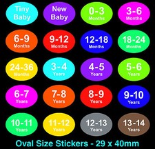 Coloured Baby & Childrens Clothes Size Stickers - Sticky Labels - For Hangers