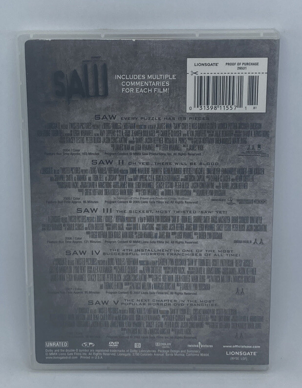 Saw: Unrated Collector's Set (DVD, 2009, 5 Disc Set)