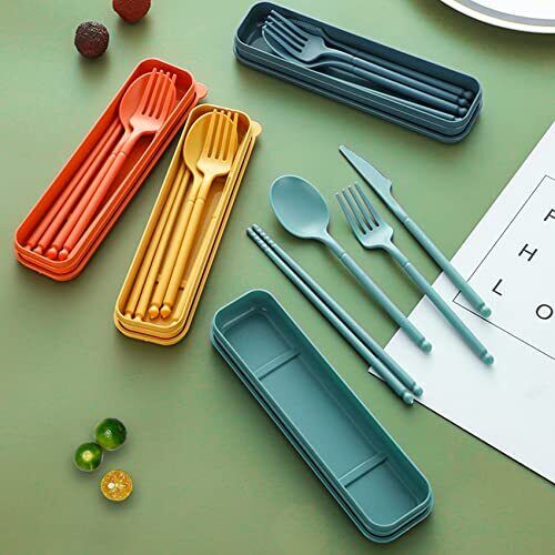 Plastic Travel Utensils with Case Chopsticks Spoon and Fork Set Camping Cutlery - Picture 4 of 7